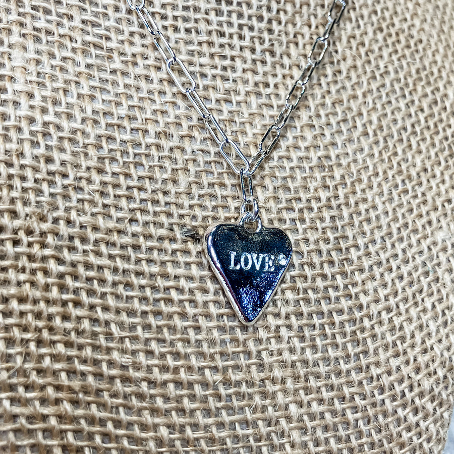 Silver Love/Heart Paper Clip Chain Necklace