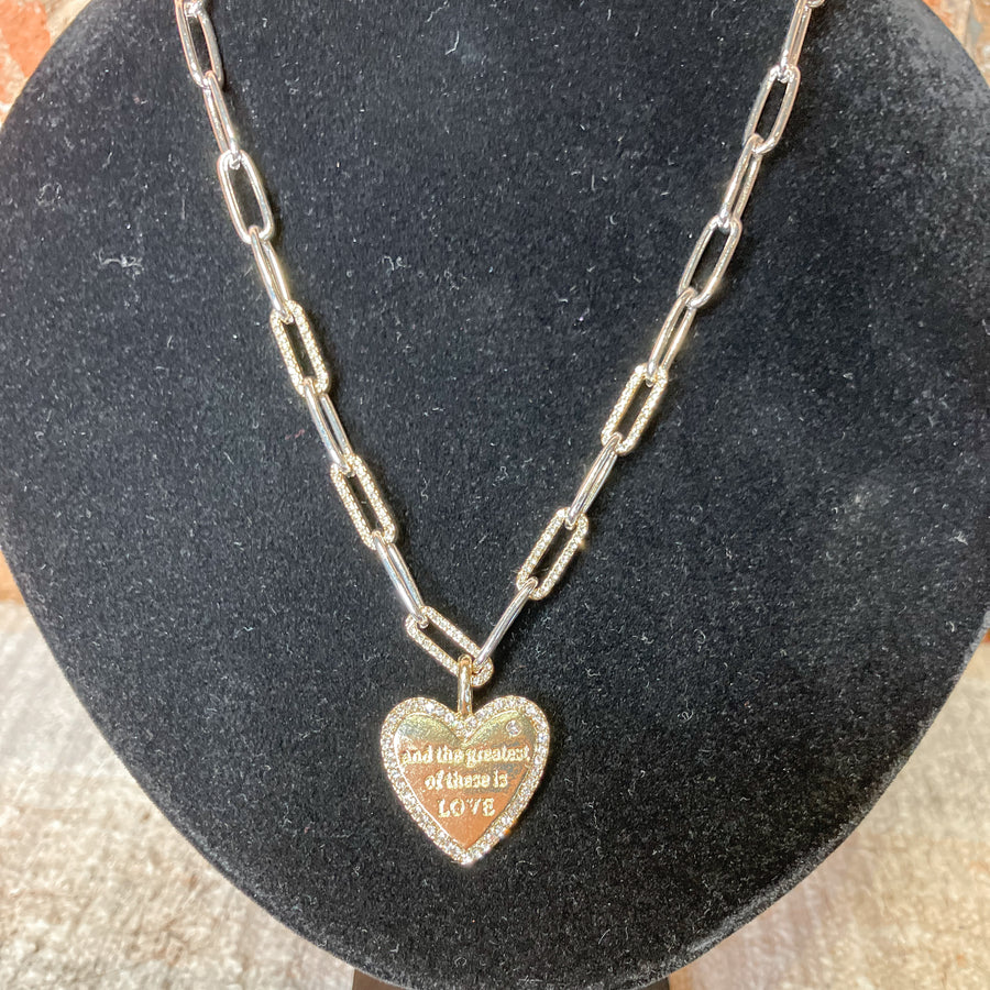 Silver/Gold Heart And the Greatest is Love Necklace