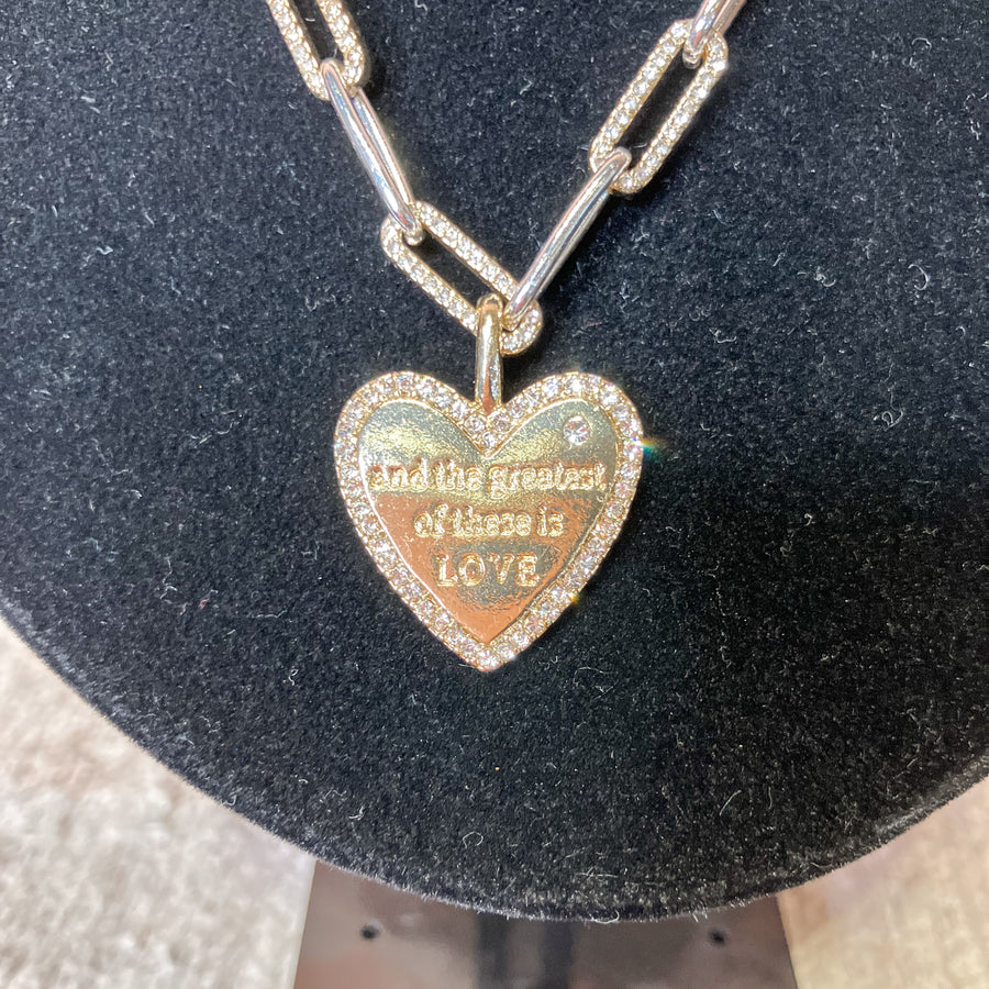 Silver/Gold Heart And the Greatest is Love Necklace