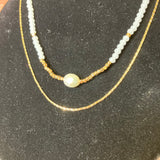 White/Gold Pearl Necklace w/ Pearl Pendant