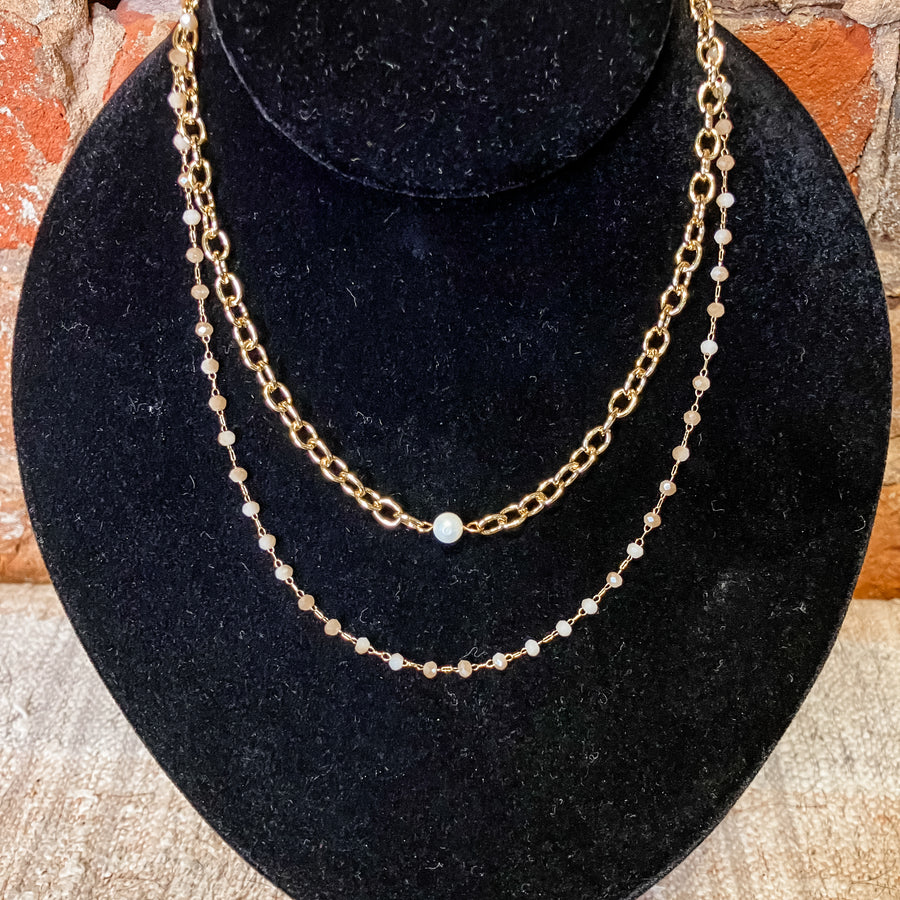 Gold Chain Necklace w/Blush Pearls