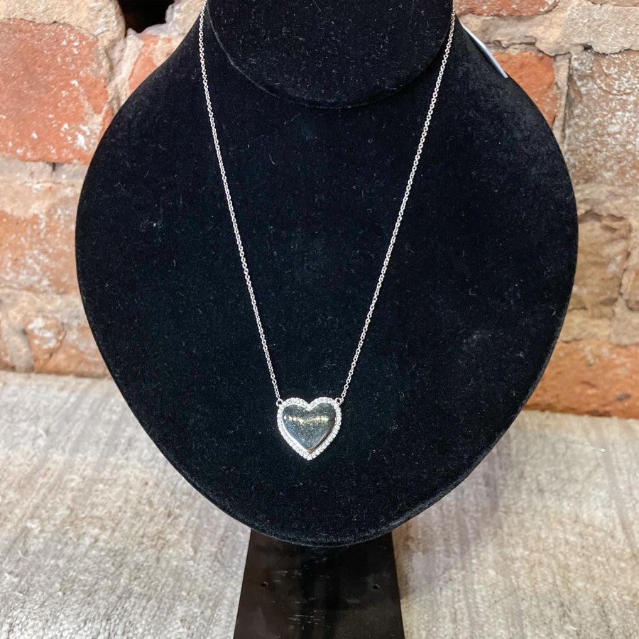Silver Chain Necklace w/Rhinestone Heart Pendant