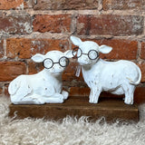 White Resin Cow w/Glasses