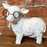 White Resin Cow w/Glasses