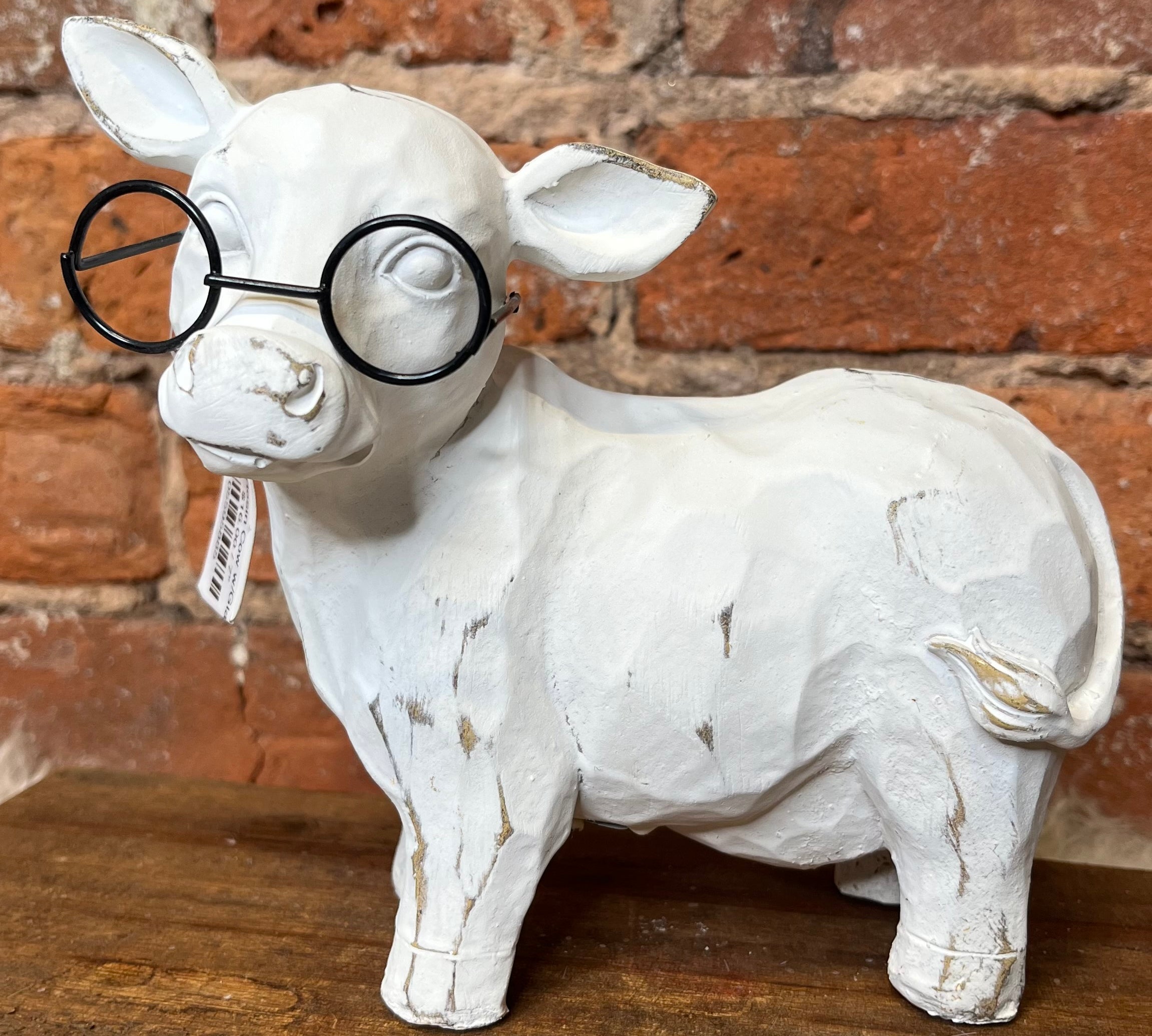 White Resin Cow w/Glasses