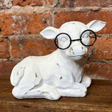 White Resin Cow w/Glasses