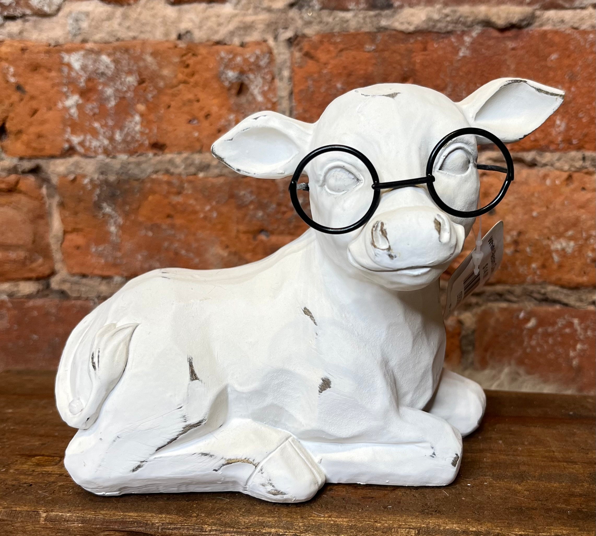 White Resin Cow w/Glasses