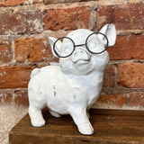 White Resin Eyes Closed Pig w/Glasses 6.5"