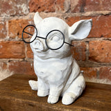 White Resin Eyes Closed Pig w/Glasses 6.5"