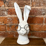 White Resin Rabbit w/Glasses 10.75"