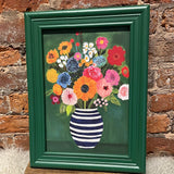 Blooms & Stripes Framed Wall Art 16"