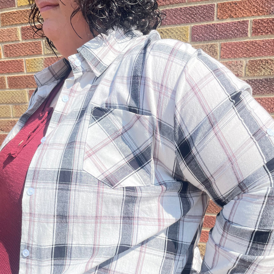 Plus Check Button Flannel Shirt