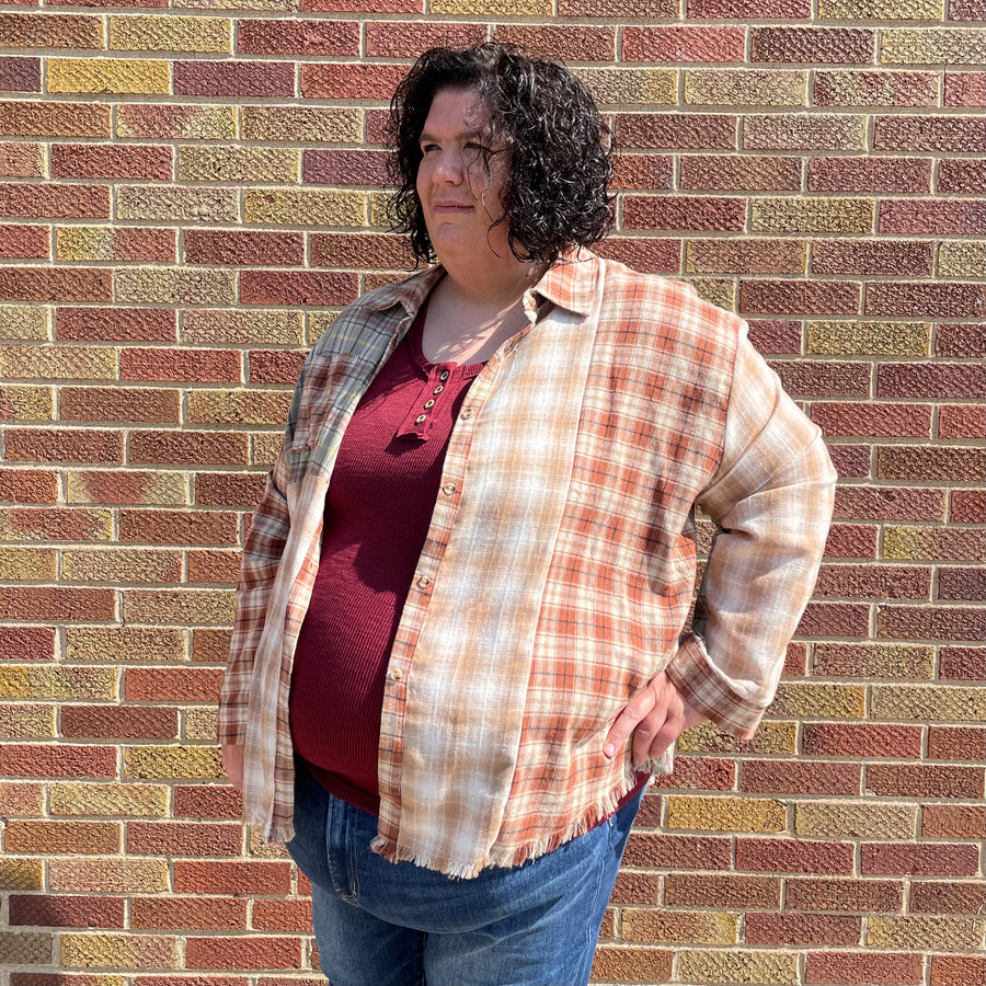 Plus Plaid Frayed Shirt