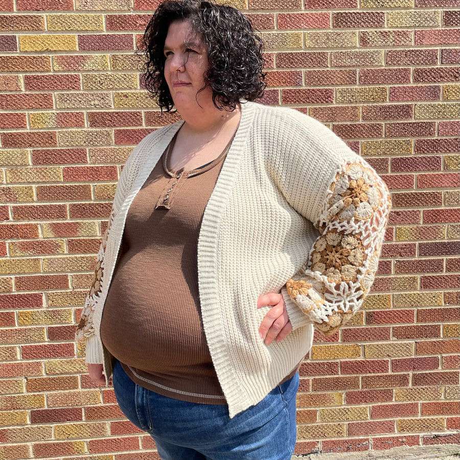 Plus Crochet Puff Sleeve Sweater Cardigan