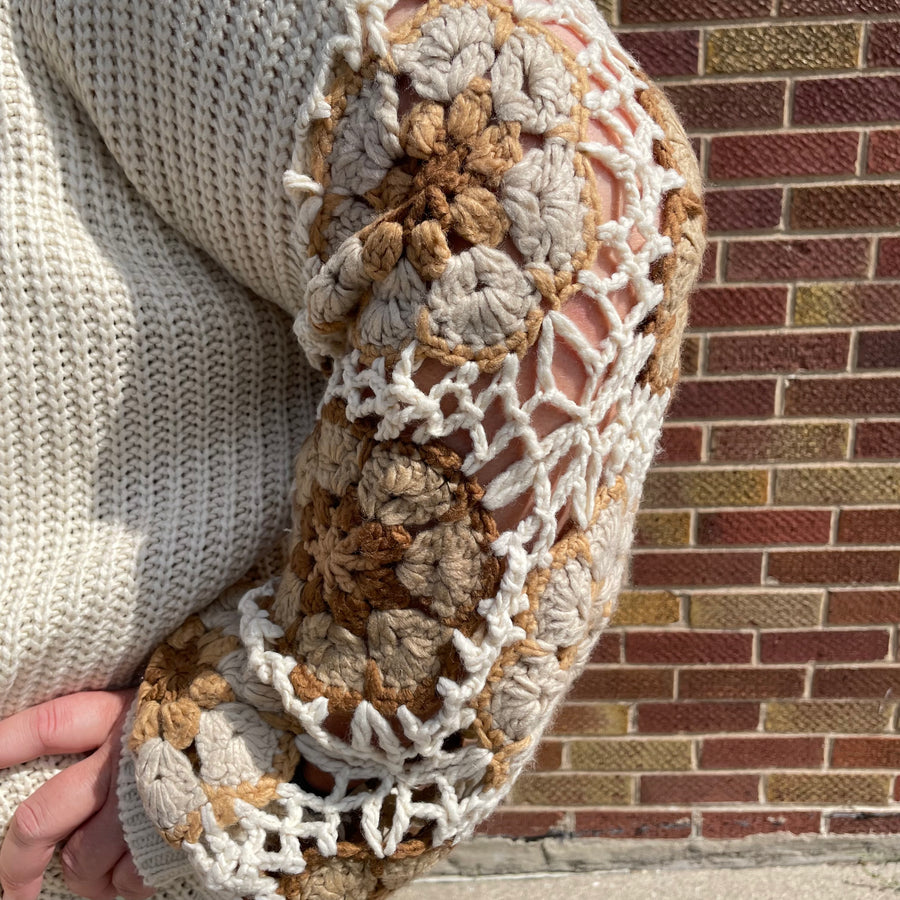 Plus Crochet Puff Sleeve Sweater Cardigan