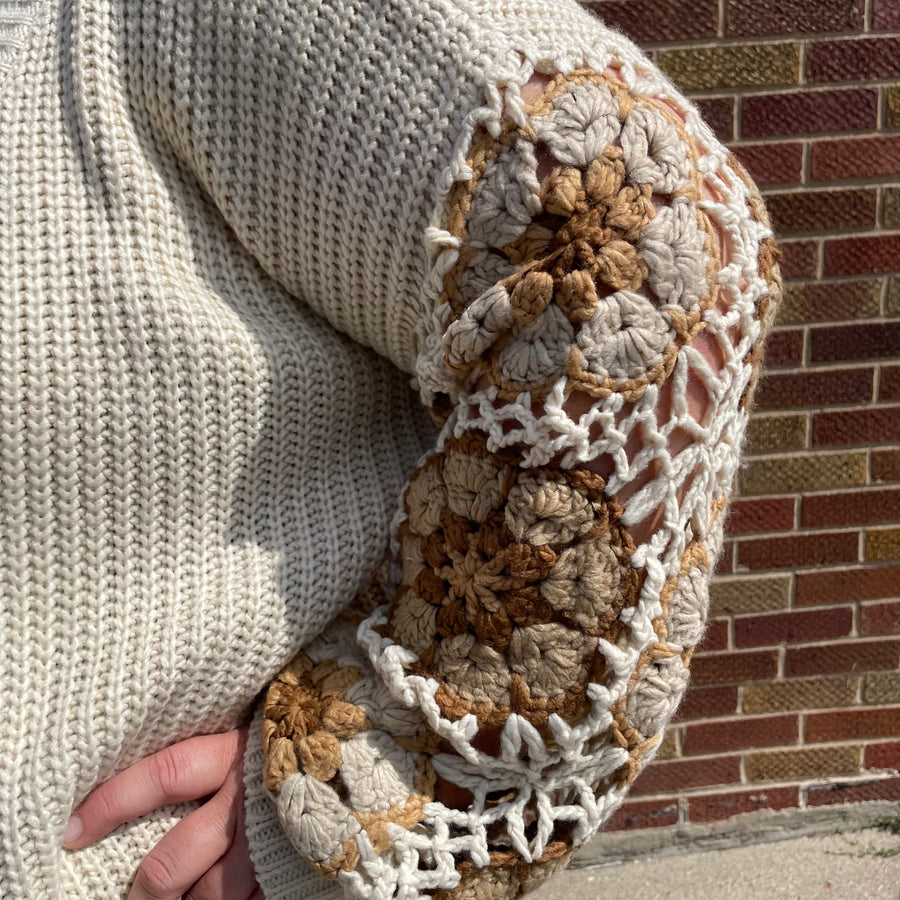 Plus Crochet Puff Sleeve Sweater Cardigan