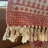 Red/Cream Fair Isle Sweater Pattern Woven Blend Throw w/ Fringe 60x50”