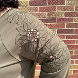 Plus Floral Embroidered Sleeve Knit Pullover Sweater