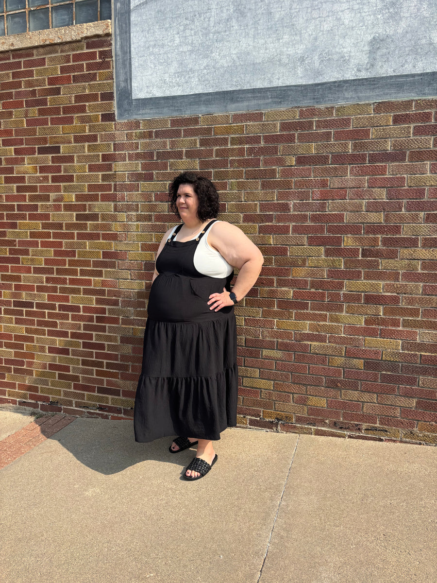 Plus Solid Tiered Midi Dress w/Side Pocket