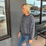 Button Stripe Knit Pullover