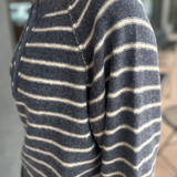 Button Stripe Knit Pullover