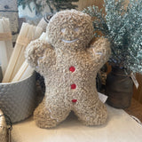 Boucle Gingerbread Man with Red Buttons Pillow 10.5”