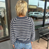 Button Stripe Knit Pullover