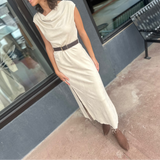 Cream Suede Dress w/Brown Belt