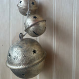Five Hanging Gold Metal Bells w/Star Cutout 16”