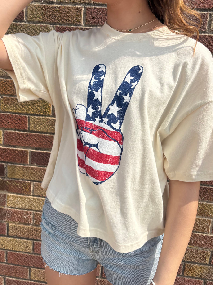 American Flag Graphic Long Crop Top