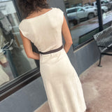 Cream Suede Dress w/Brown Belt