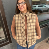 Mock Neck Plaid Puffer Vest