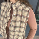 Mock Neck Plaid Puffer Vest