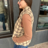 Mock Neck Plaid Puffer Vest