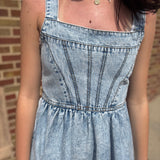 Denim Contrast Sleevless Midi Dress