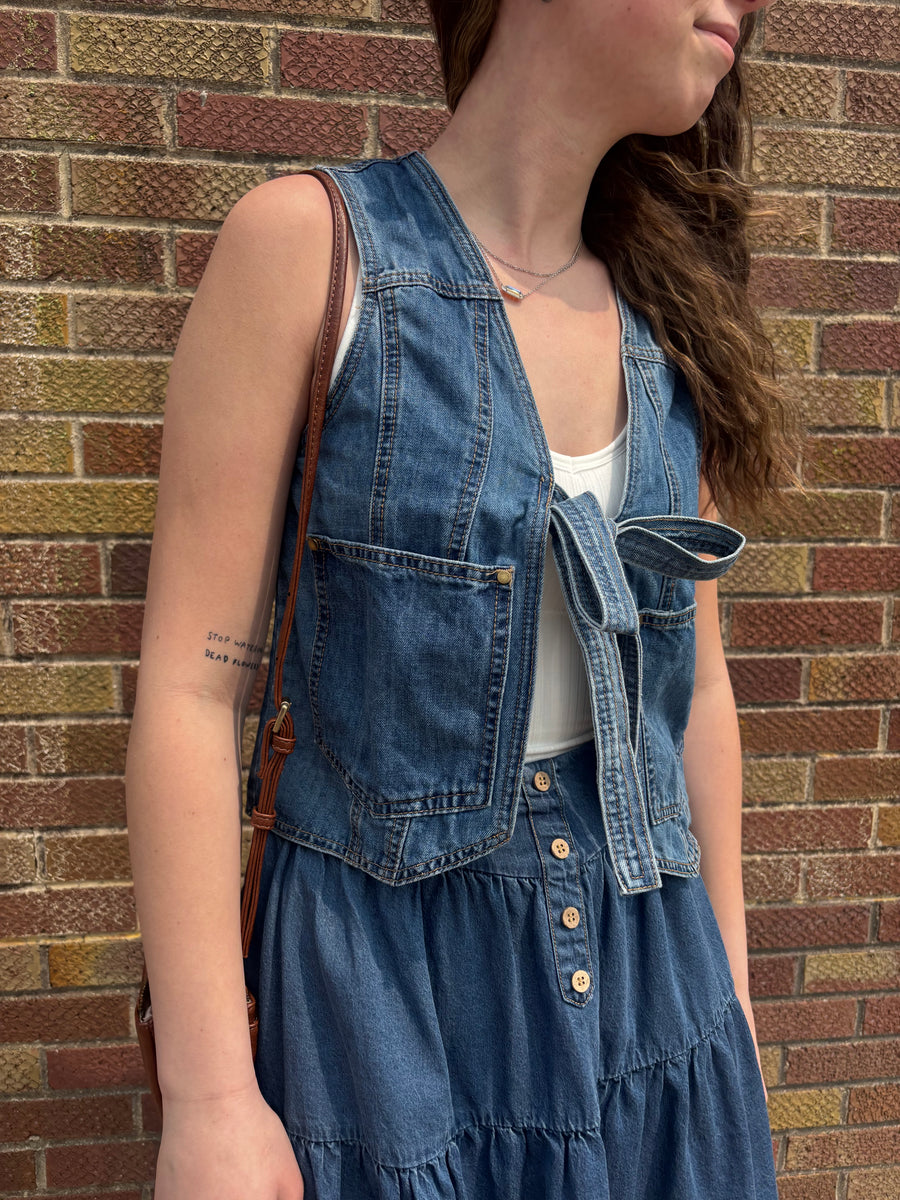 Denim Tie Front Vest