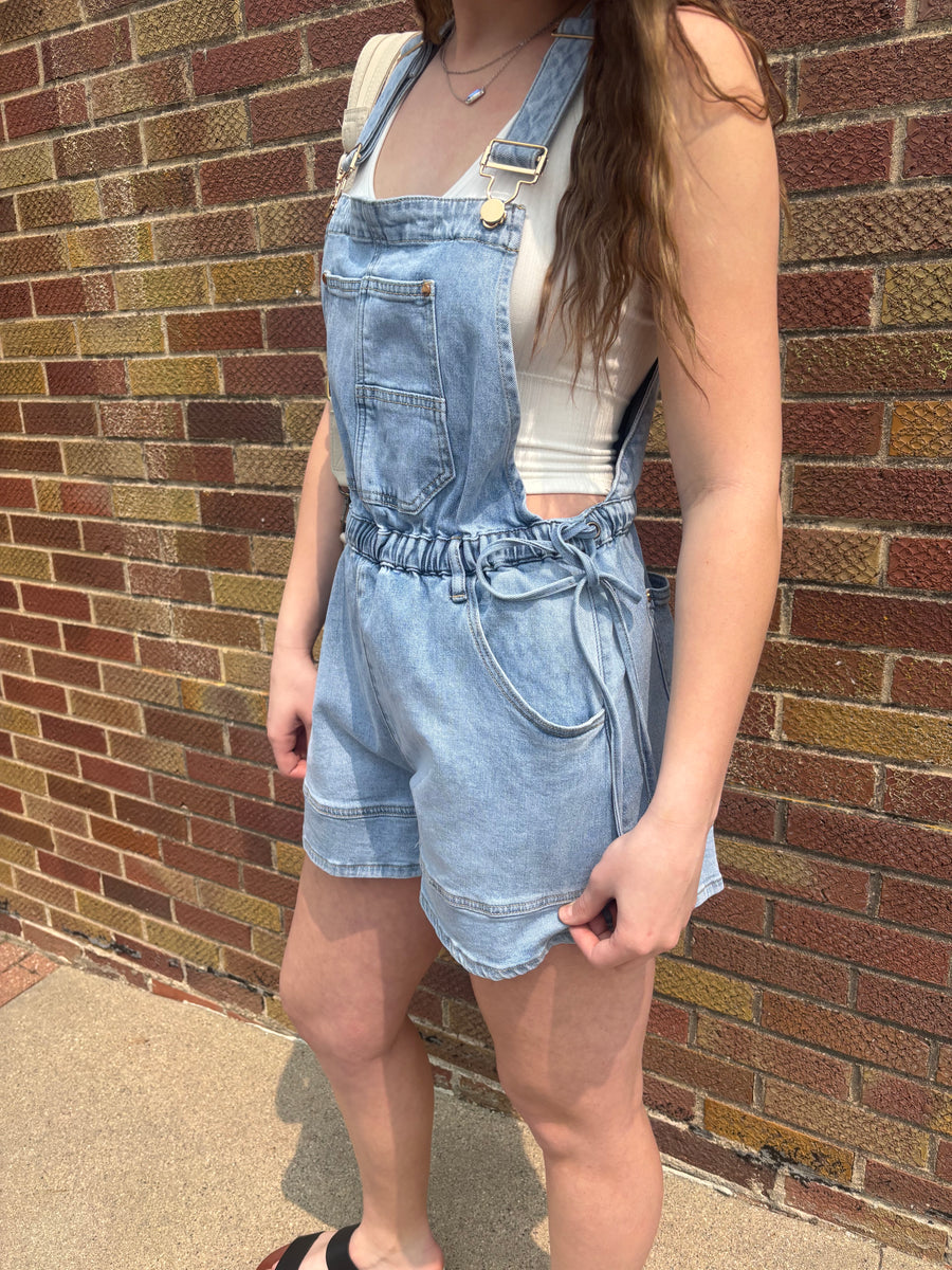 Side Tie Short Overalls