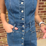 Mineral Wash Button Down Denim Midi Dress