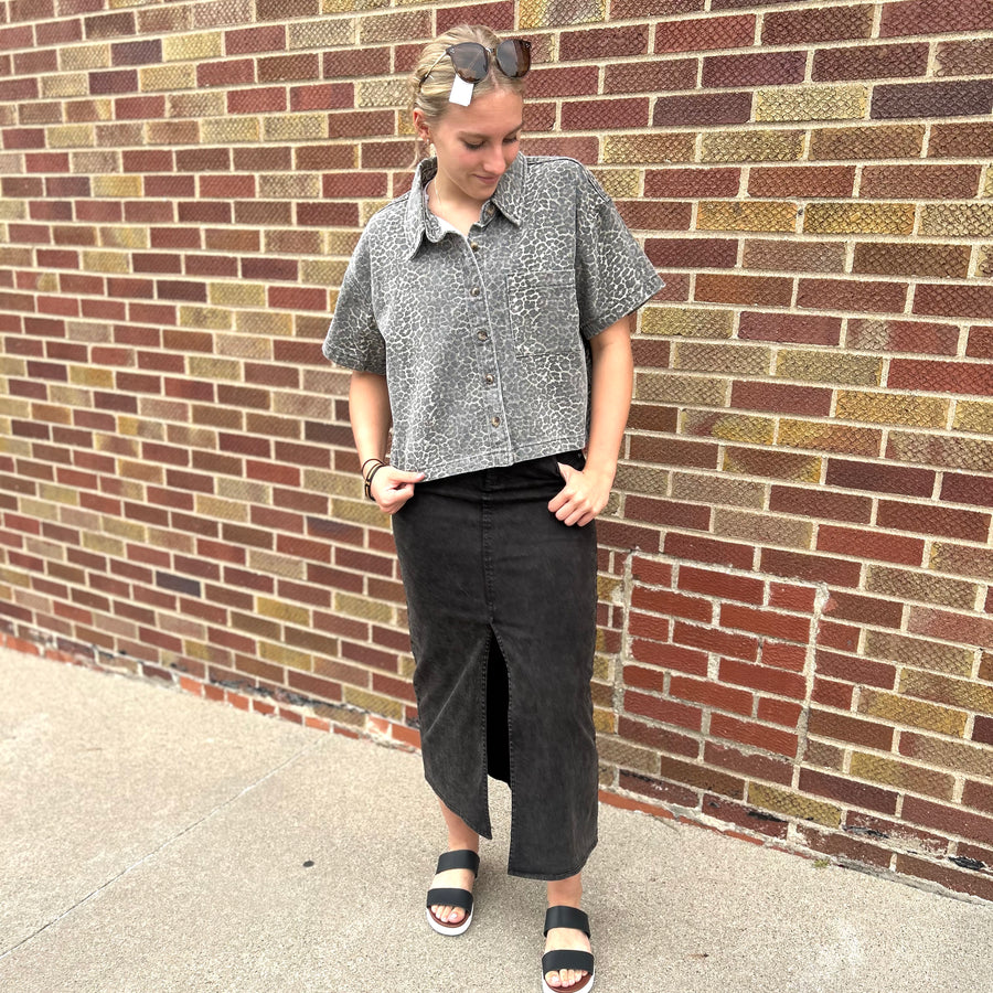 Leopard Boxy Denim Shirt