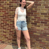 High Neck Lace Short Sleeve Top