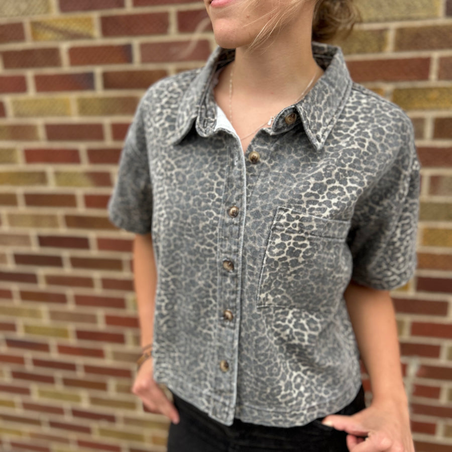 Leopard Boxy Denim Shirt