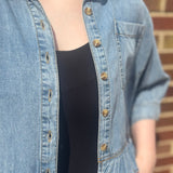 Ruffled Hem Button Down Denim Top
