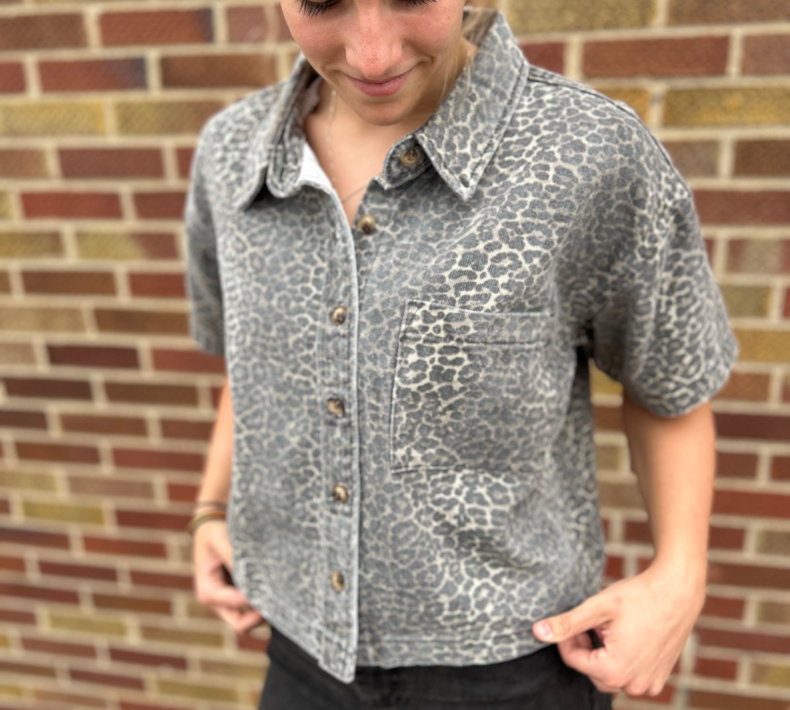 Leopard Boxy Denim Shirt
