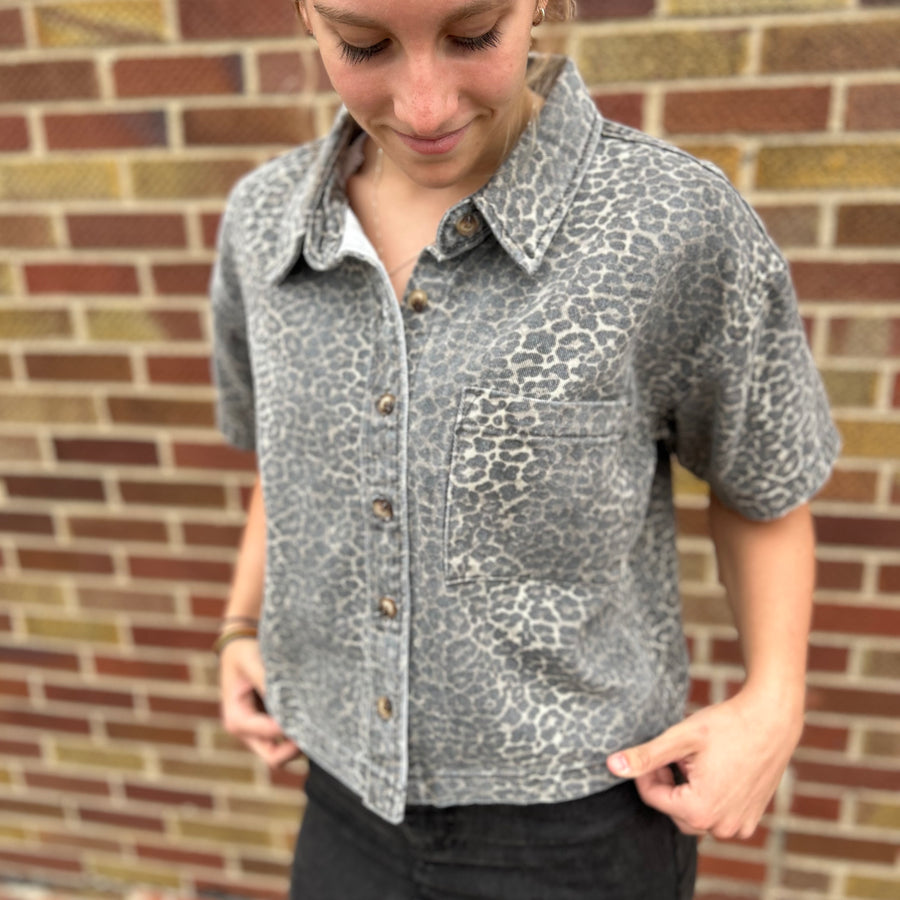 Leopard Boxy Denim Shirt