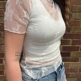 High Neck Lace Short Sleeve Top