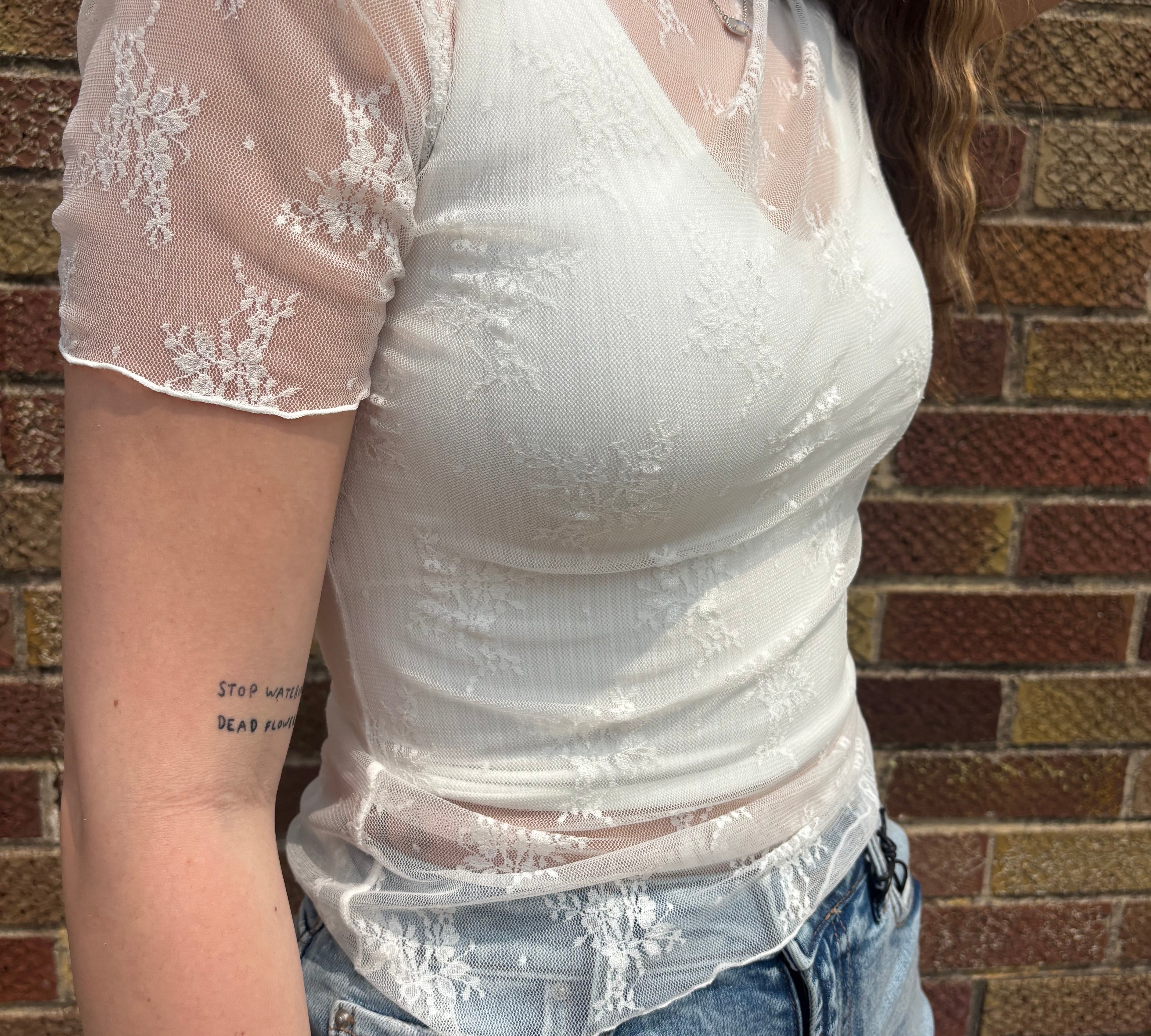 High Neck Lace Short Sleeve Top