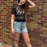High Neck Lace Short Sleeve Top