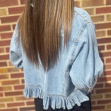 Ruffled Hem Button Down Denim Top