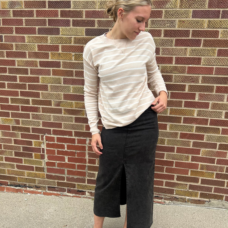 Sideslit Striped Pullover Sweater