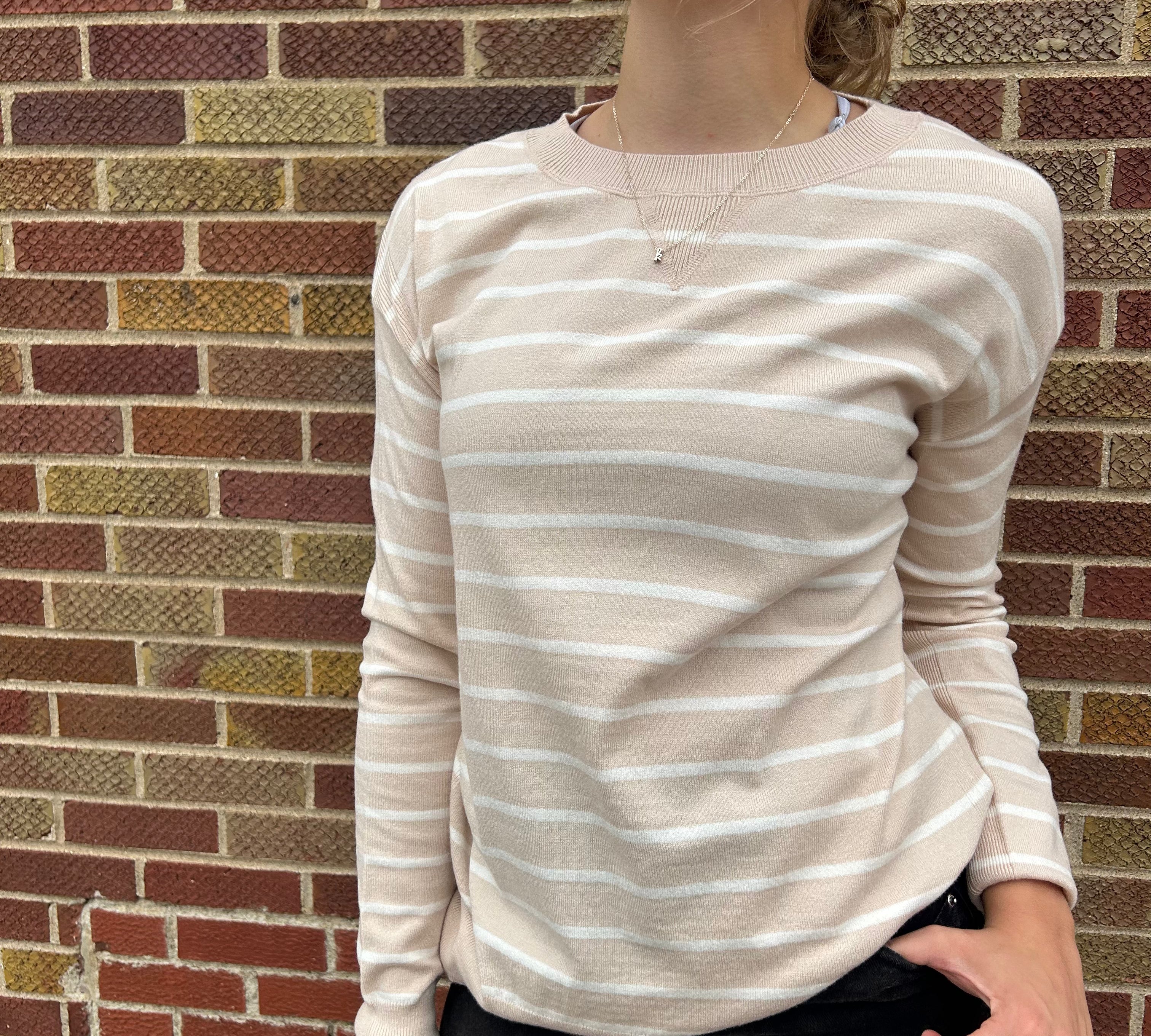 Sideslit Striped Pullover Sweater